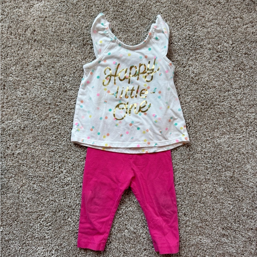 Baby Girl outfit Polka dot graphic Tanktop & Pink Leggings Set – Size 12 Months - Picture 2 of 7